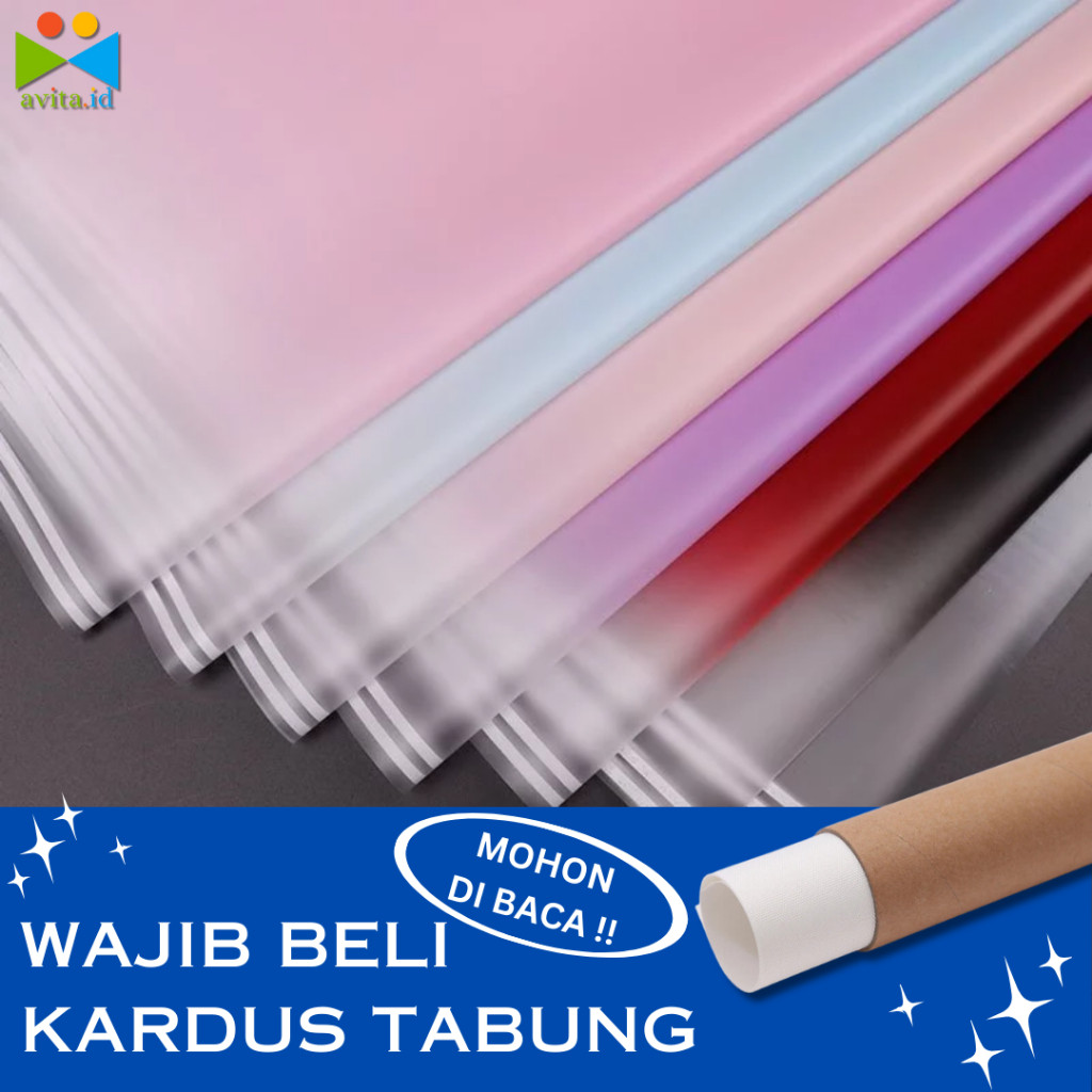 

cellophane gradasi dobel garis/list putih/gradasi 2 warna/cellophane matte double list putih/wrapping/buket wisuda