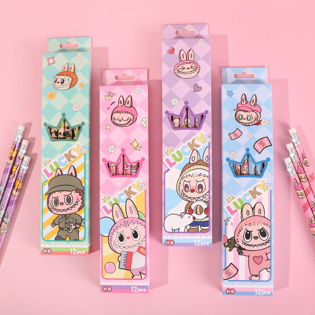 

TERFAVORIT! PENSIL LABUBU 1 SET ISI 12 PCS / 1 LUSIN PENSIL HB LABUBU KAWAII CUTE