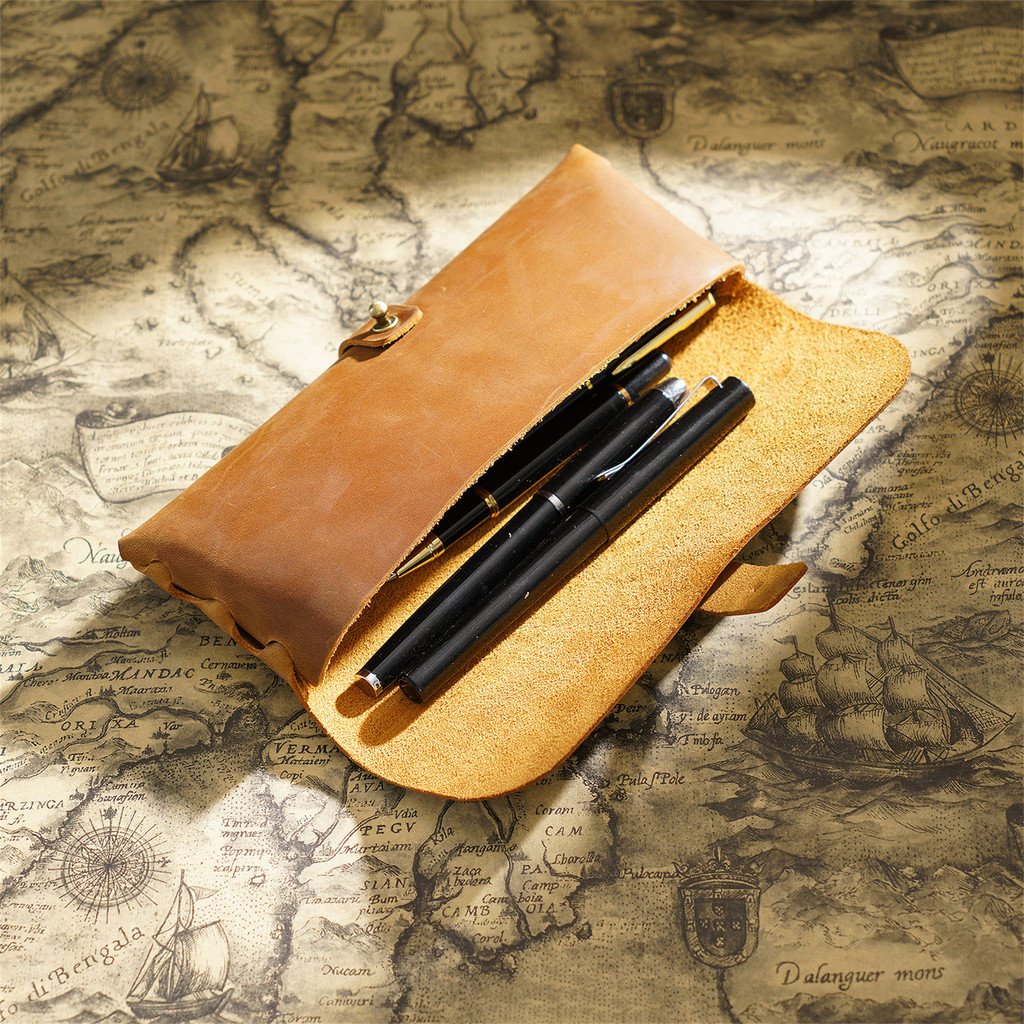

100% Leather Pencil Case Men's Retro Pen Bag Student Large-capacity Stationery Storage Bag Cowhide Glasses Box Wholesale
