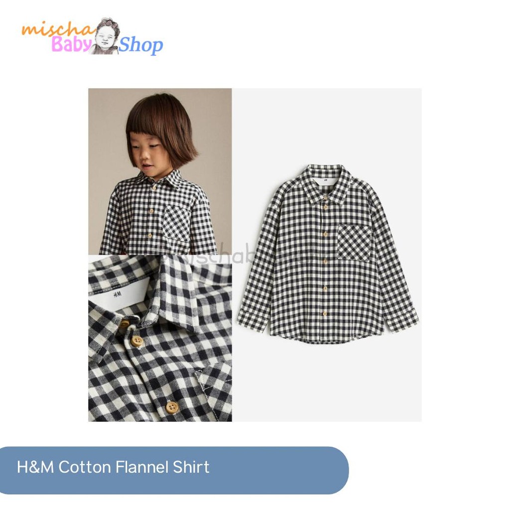 HnM Cotton Flannel Shirt Shirt Black/Checked | Kemeja Anak Laki-laki