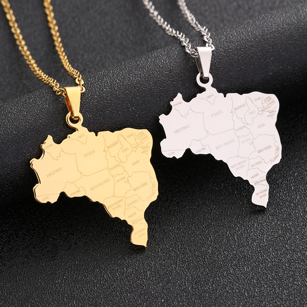 

Brazil Map With City Pendant Necklace Stainless Steel For Women Men Gold Silver Color Charm Fashion Brasil Maps Jewelry Gifts