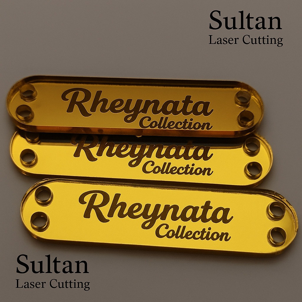 Label Akrilik EMAS | Label Hijab Branding | Custom Cutting Label