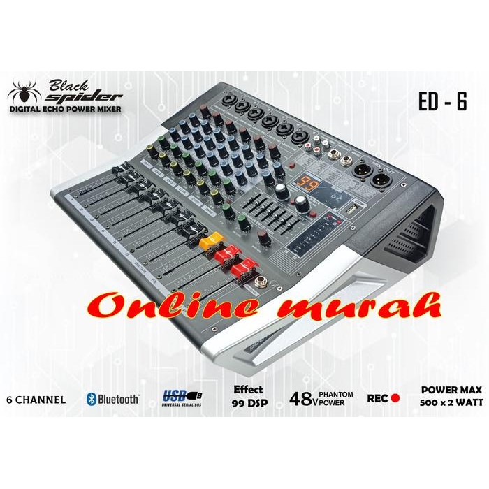 power mixer black spider ed 06 ed06 1000 watt 6 channel original