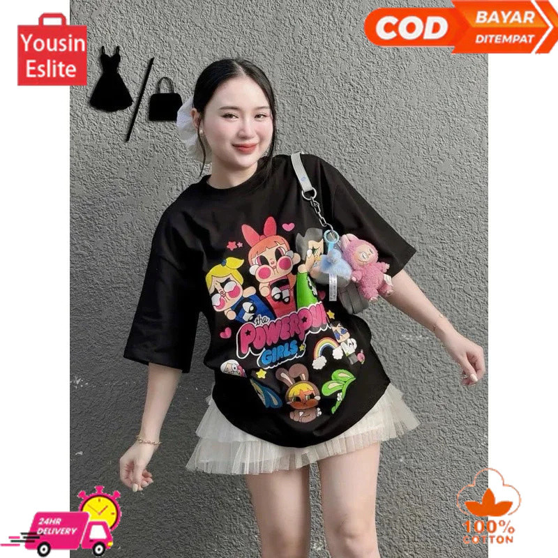 (Promo)Nivalis Combed kode POWERPUFF kaos wanita oversize bigsize jumbo atasan wanita import bangkok