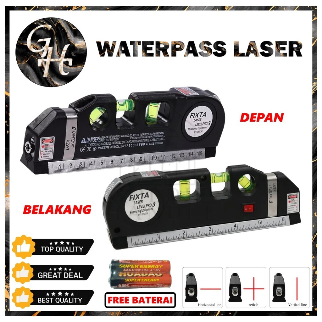 Waterpass Laser Level Pro 3 Penggaris Laser Waterpass Meteran Laser 250 Cm Laser Level pro 3