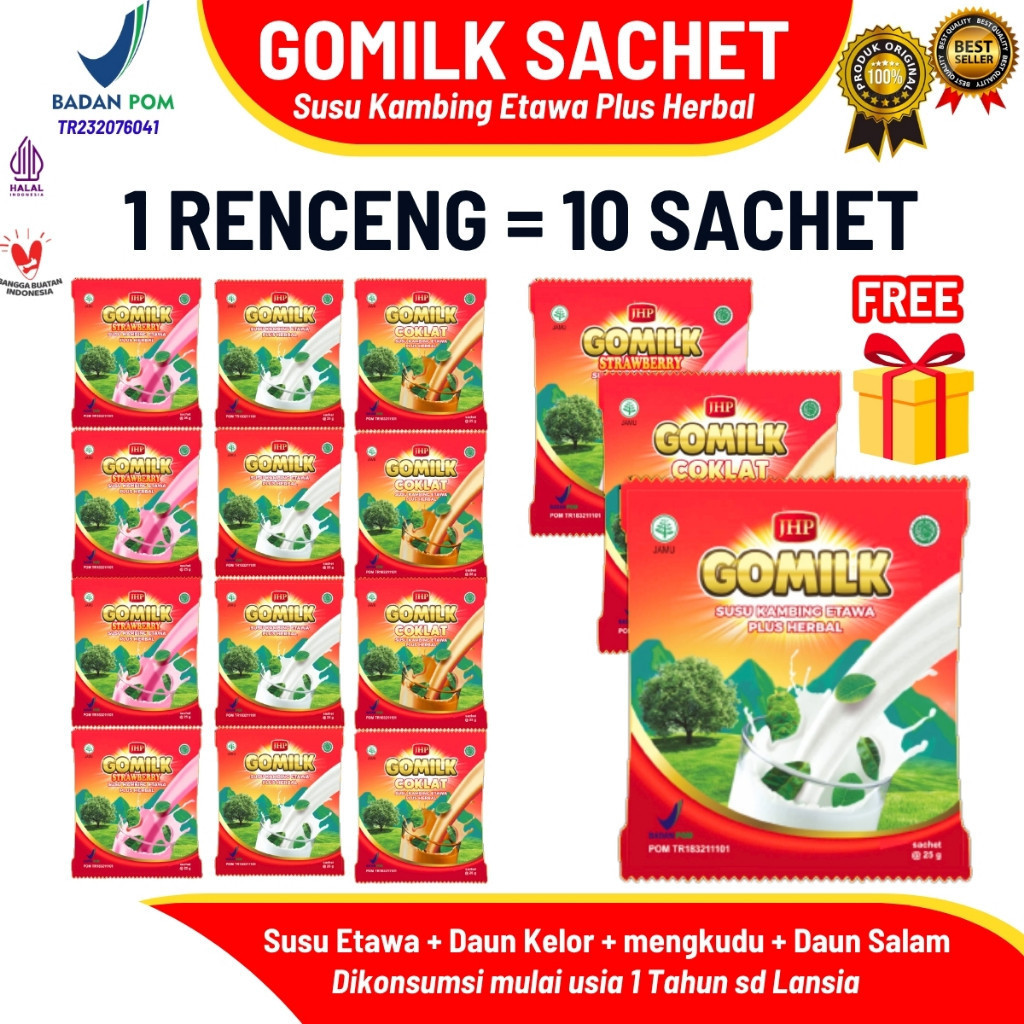 

GOMILK 10 Sachet – Susu Kambing Etawa Plus Herbal | Nafsu Makan, Sesak Nafas, Daya Tahan