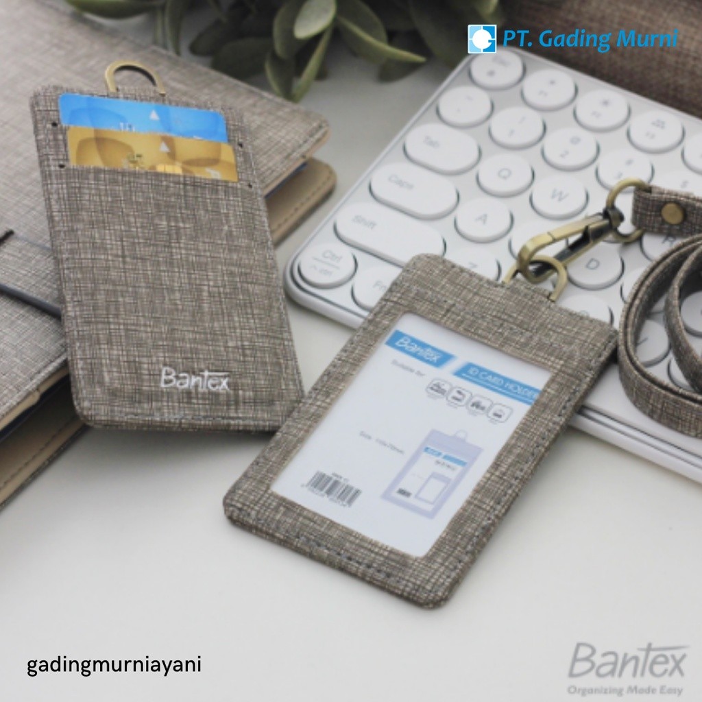 

Bantex Leather Name Tag ID Card Holder Beige 8869 13 Kulit Sintetis Lanyard Tali