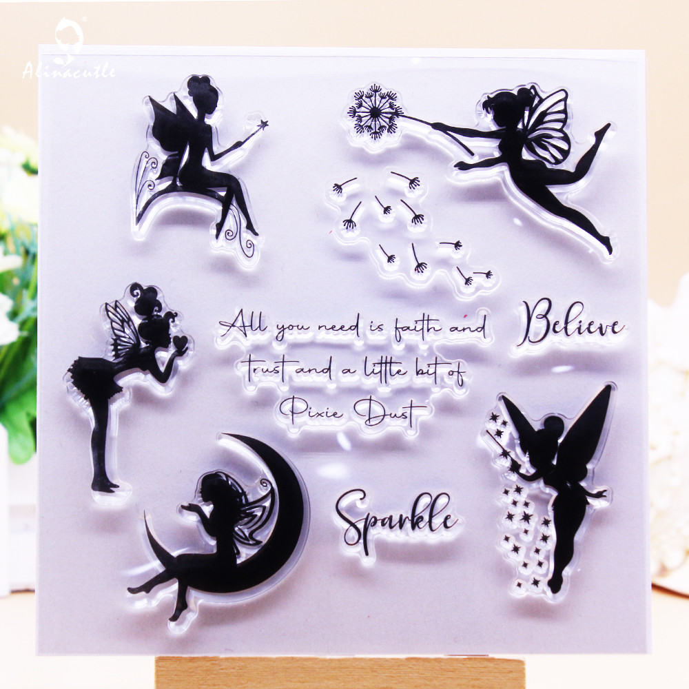 

Alinacutle CLEAR STAMPS Spring Magic Fairy Sparkle DIY Scrapbook Card Album Paper Craft Rubber Roller Transparent Silicon Stamp