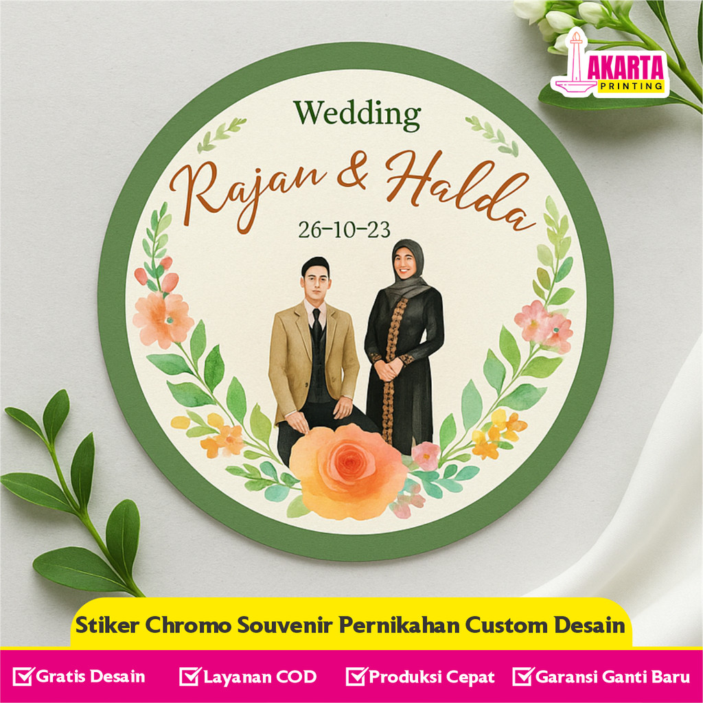 

Stiker Souvenir Pernikahan Custom Bulat Bahan Chromo Cocok untuk Aqiqah dan Acara Spesial