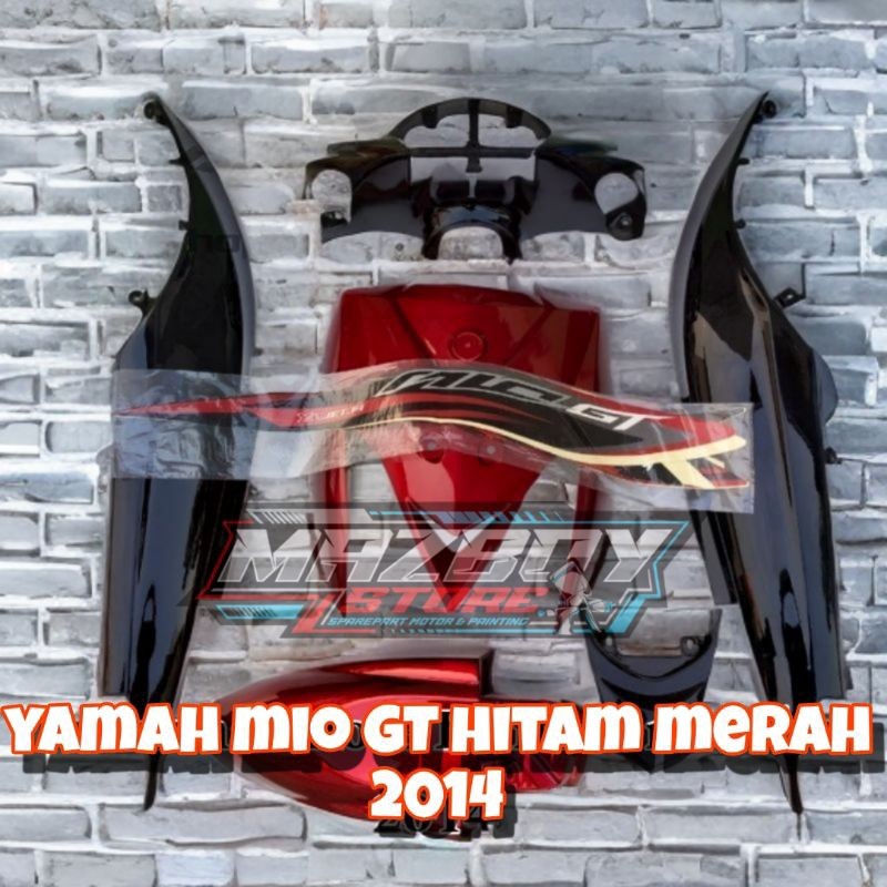 BODY HALUS YAMAHA MIO GT 2014 HITAM MERAH PLUS STRIPING - COVER BODY HALUS MIO GT HITAM MERAH - FULL