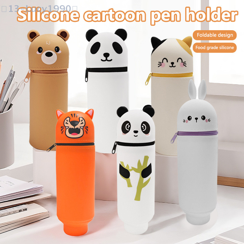 

Creative High Quality Cartoon Panda Pencil Case Silicone Animal Shape Pen Pouch Foldable With Zipper Stationery Storage Bag