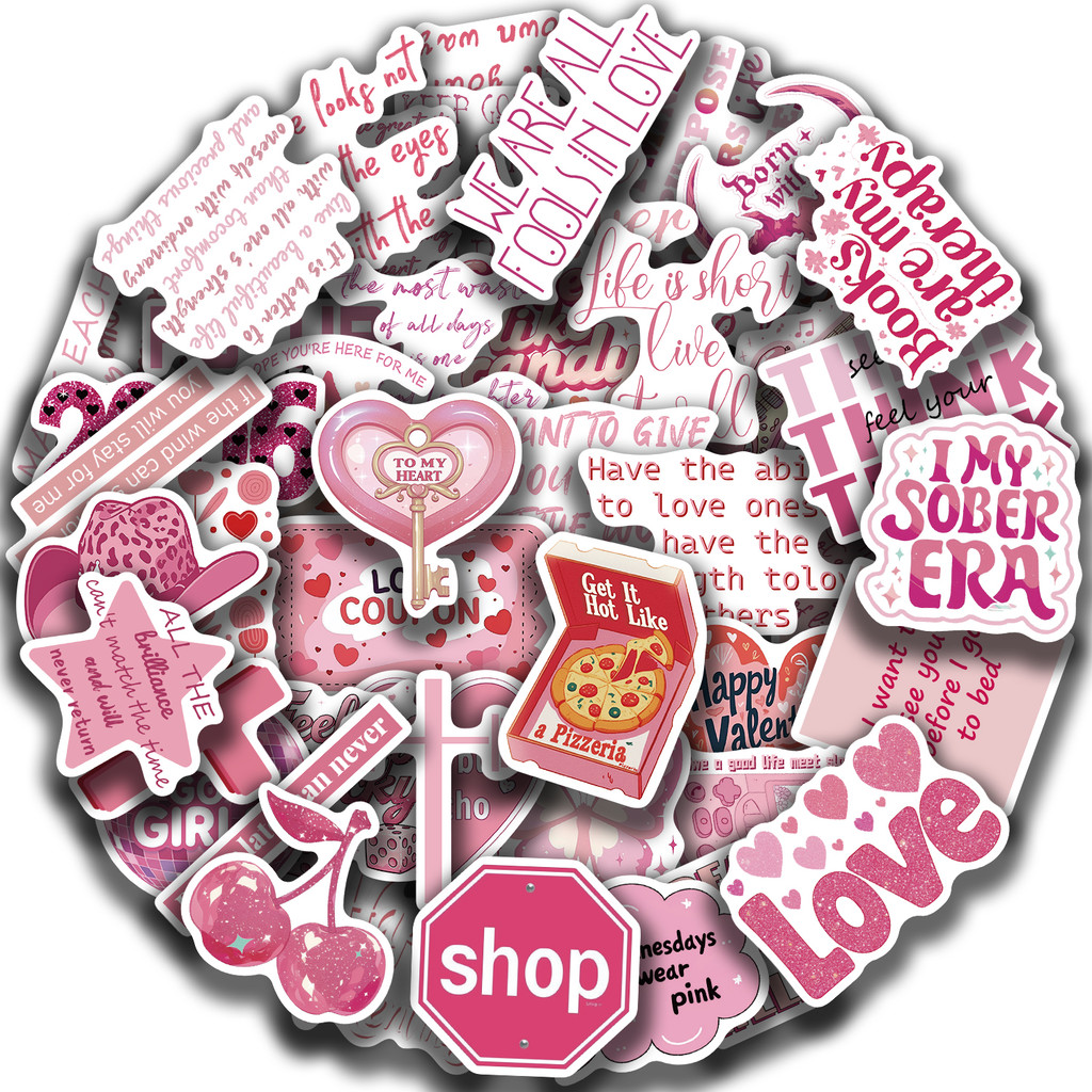 

50PCS Pink Romantic Quotes Graffiti Stickers Kawaii DIY Travel Luggage Guitar Fridge Laptop Sticker Waterproof Decal