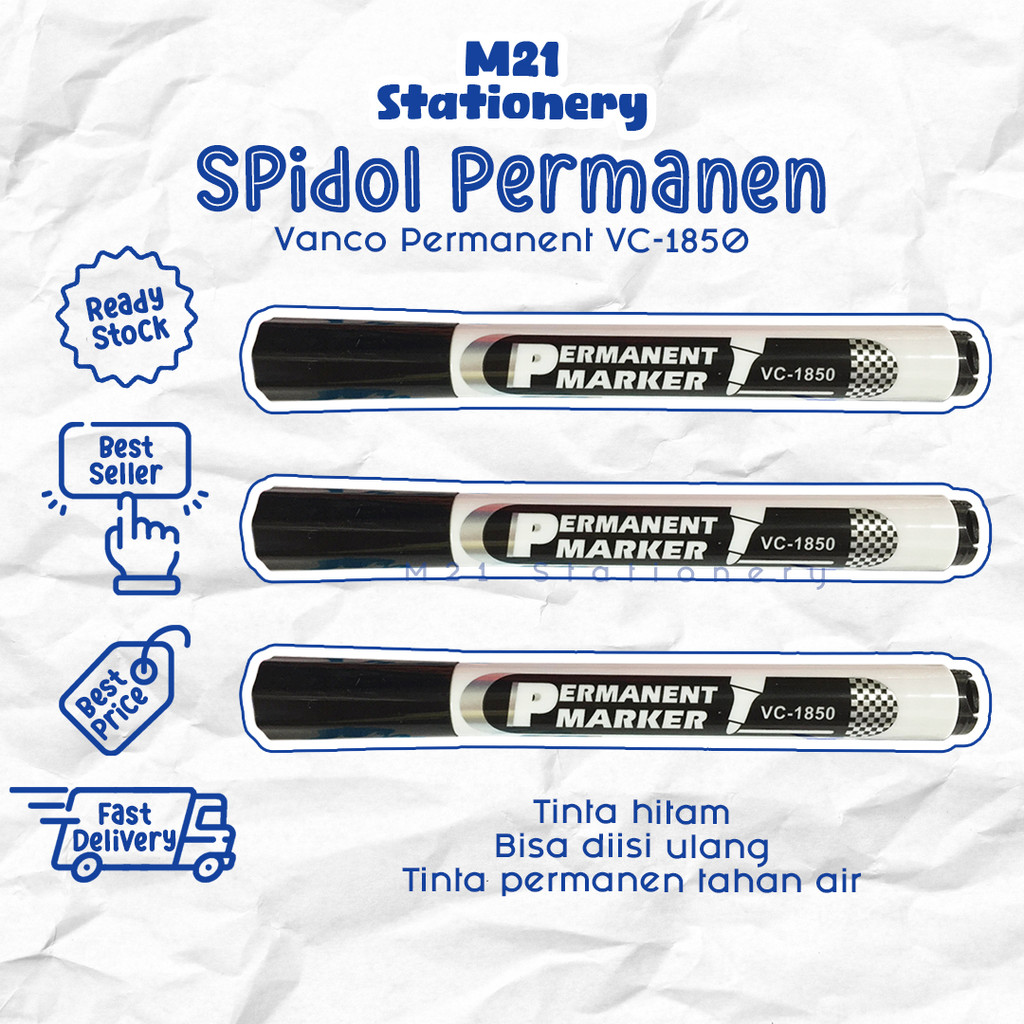 

SPIDOL PERMANEN VANCO VC-1850 / MURAH VC1850 TINTA HITAM TAHAN AIR PERMANENT MARKER TAHAN LAMA