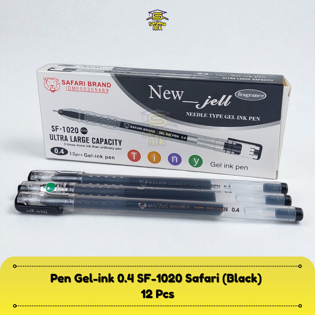 

(12 Pcs) Bolpoin / Pena Pen Gel-ink SF-1020 Hitam Safari Brand Ori Black 0,4mm