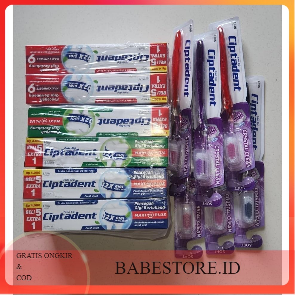 PAKET HEMAT 6 pcs Pasta Gigi CIPTADENT 75 gr + 6 Pcs Sikat Gigi CIPTADENT