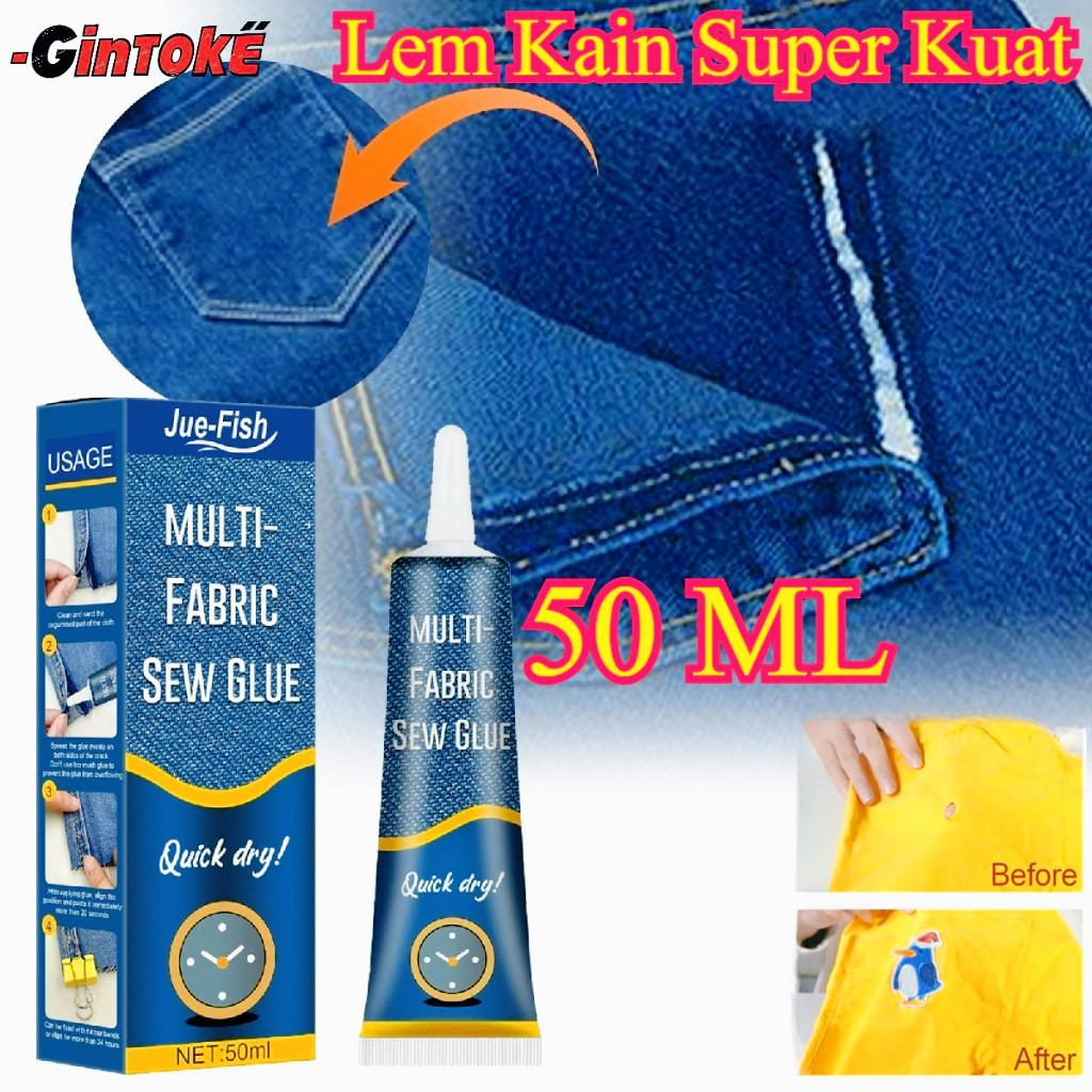 

【Original】50ML Lem Kain Super Kuat/Multi-fabric Sew Glue Lem Kain Tanpa Jahit Tahan Air Lem Kain Tanpa Jahitan Lem Kain Instant Premium Perekat Kain Tanpa Jahit/Lem Kain Permanen/ Lem Kain Bolong