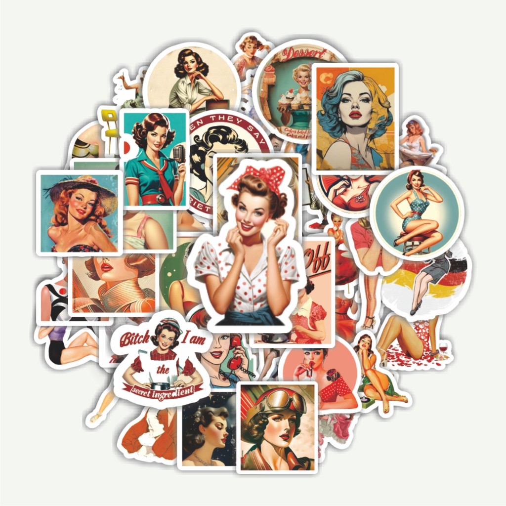 

Sticker Pack Stiker Vintage Retro Pinup Girls Illustration Mix 3 | Sticker TUMBLR | Stiker LAPTOP KOPER HELM