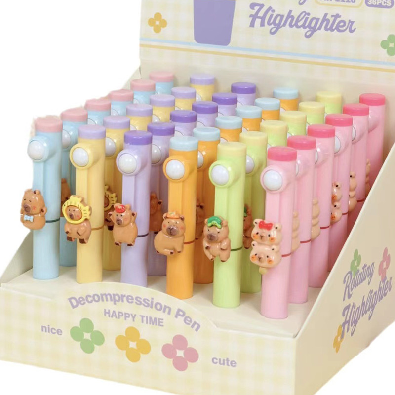 

6Pcs/Set Capybara Highlighter Pen Set Kawaii Cartoon Art Fluorescent Markers Pens School Stationery Kids Gift