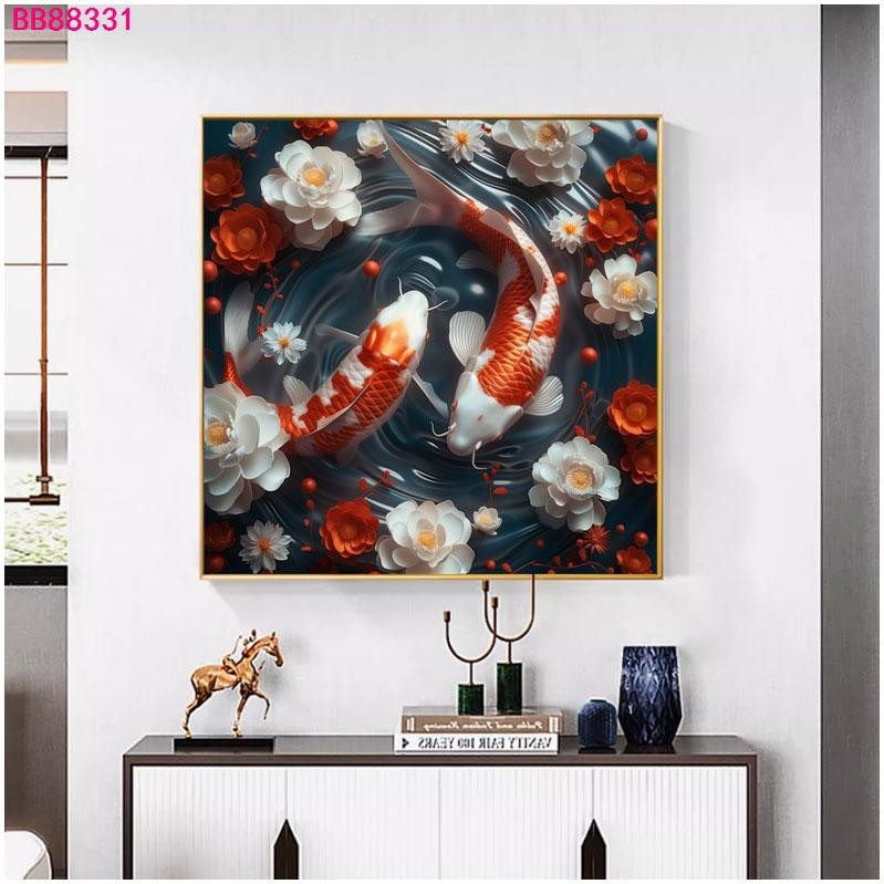 COD Wallpaper Lukisan Dinding Ikan Koi - Wallstiker Lukisan Dinding Ikan Koi Kotak Dekorasi Ruangan