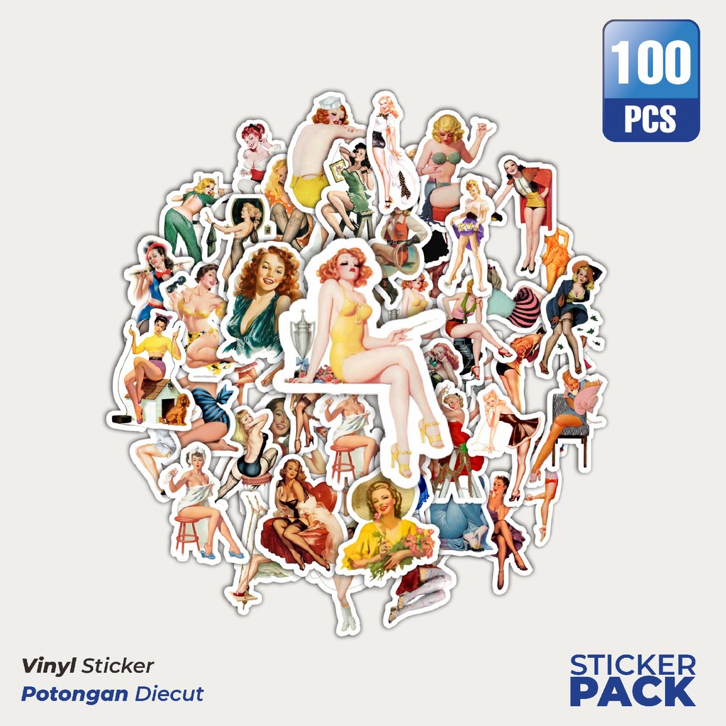 

Super Hemat! 100 PCS Stiker Vintage Retro Pinup Girls Illustration Mix 1 Waterproof Aesthetic- Untuk Laptop, Motor, dan Helm - Paper Stationery Pack