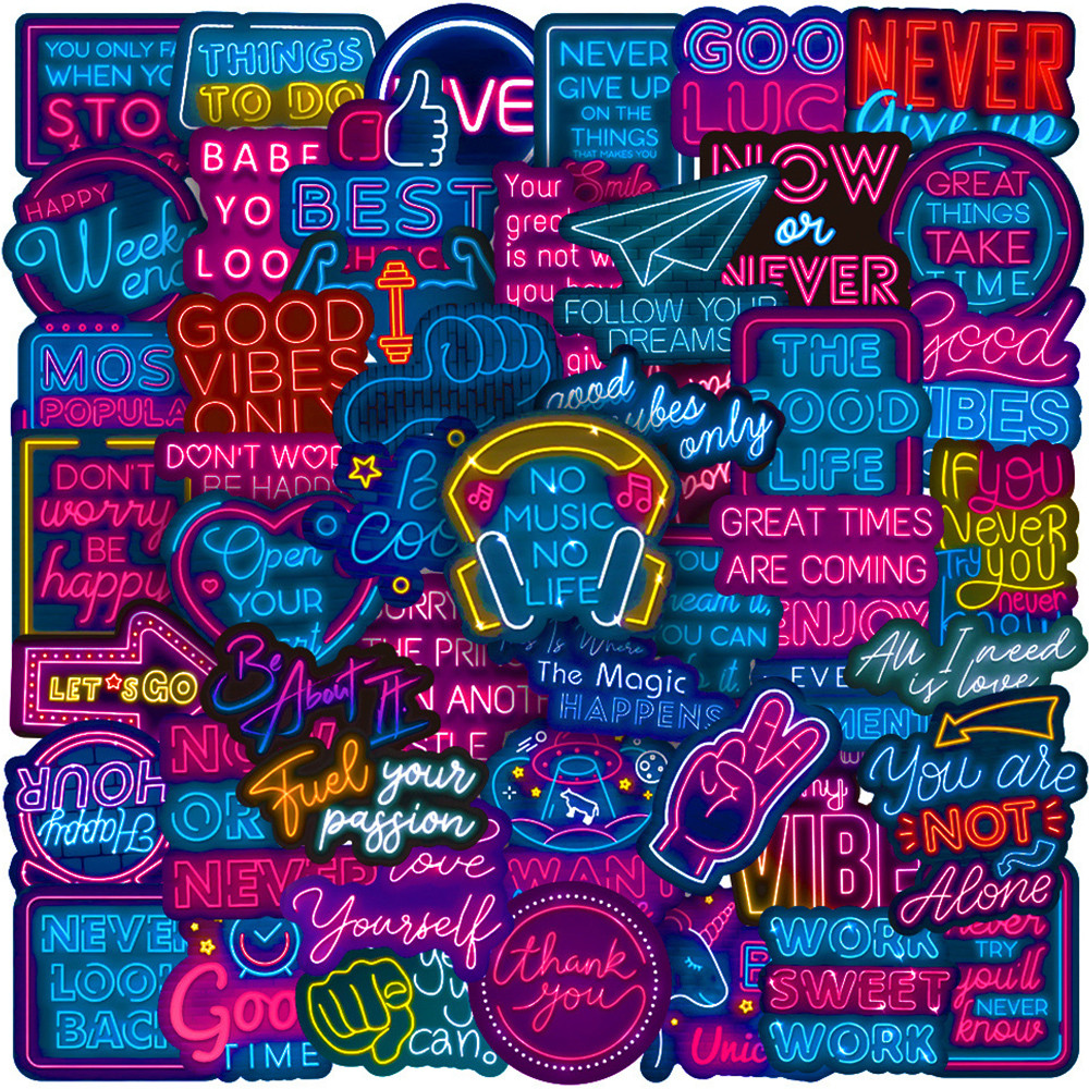 

10/30/50pcs Neon Inspirational Phrases Decoration Stickers Aesthetic Motivational Quotes Cartoon Decals for Laptop Fridge Diary