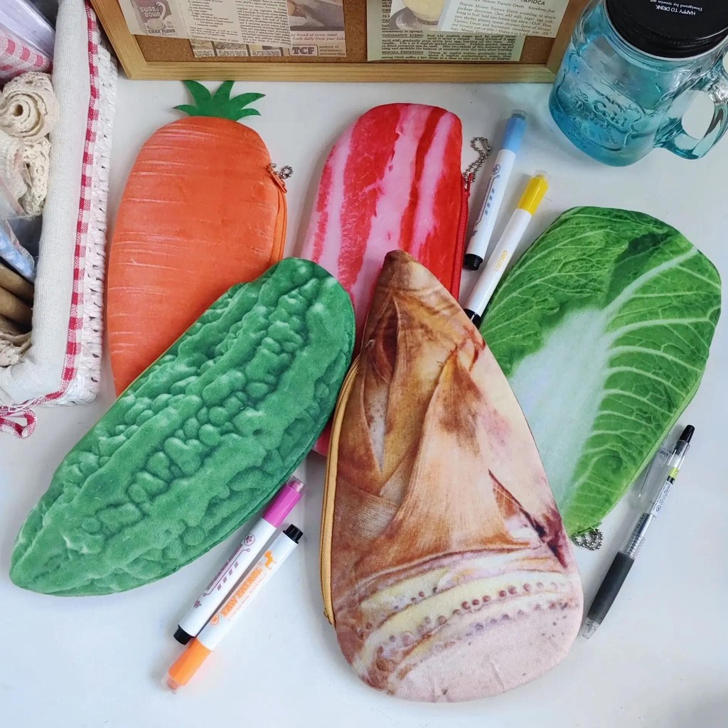

Creative Simulation Vegetable Meat Pencil Case Funny Realistic Student 3D Pen Bag Stationery Organizer Kawaii School Supplies