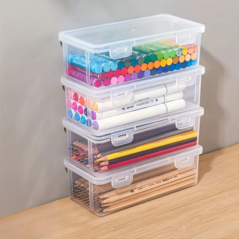

1/3/6pcs Pencil Case Box Transparent Plastic Pencil Box For Students Without Printing Case Supplies Pencil Sundries Storage Box
