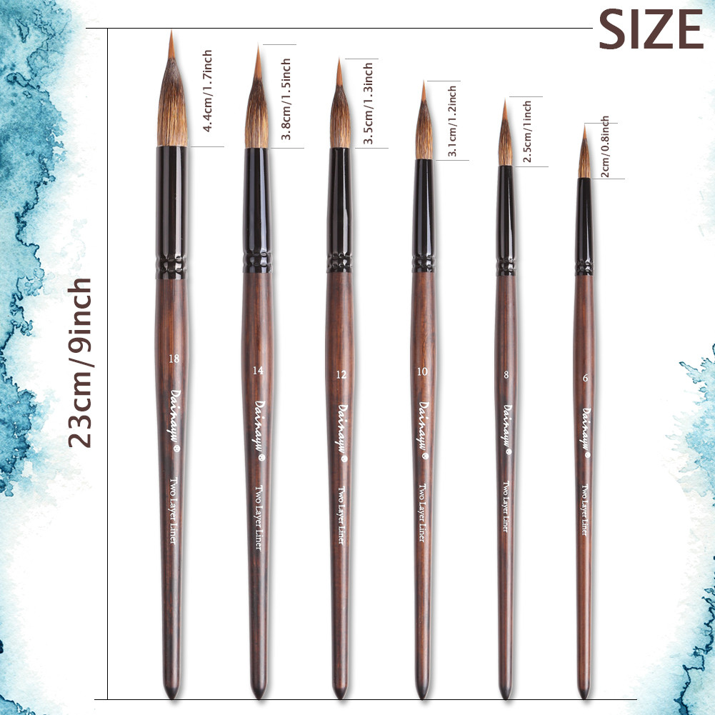 

Dainayw Two Layer Liner Watercolor Brushes, Extended Needle Point Brushes, Squirrel Hair Mix Nylon for Art Detailing Painting