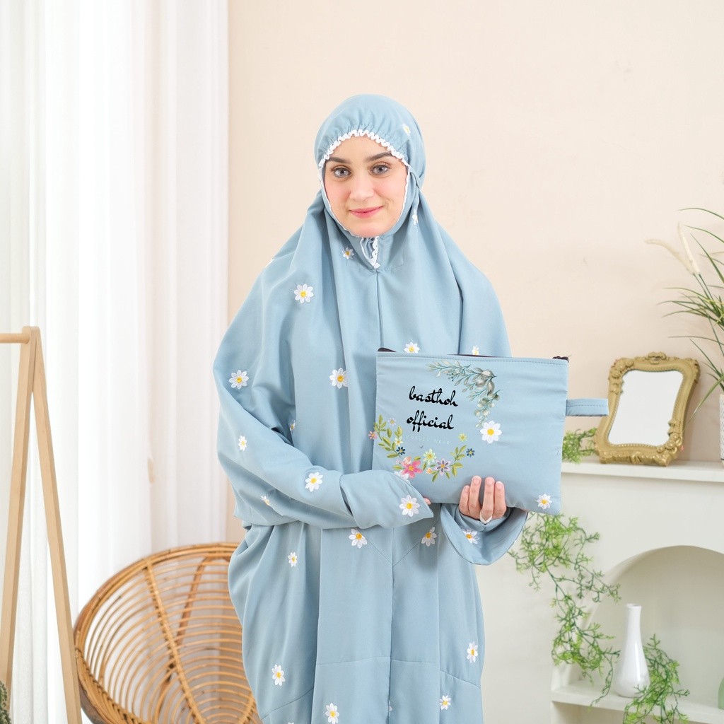 MUKENA TERUSAN DEWASA BORDIR BUNGA DAISY COTTON PREMIUM