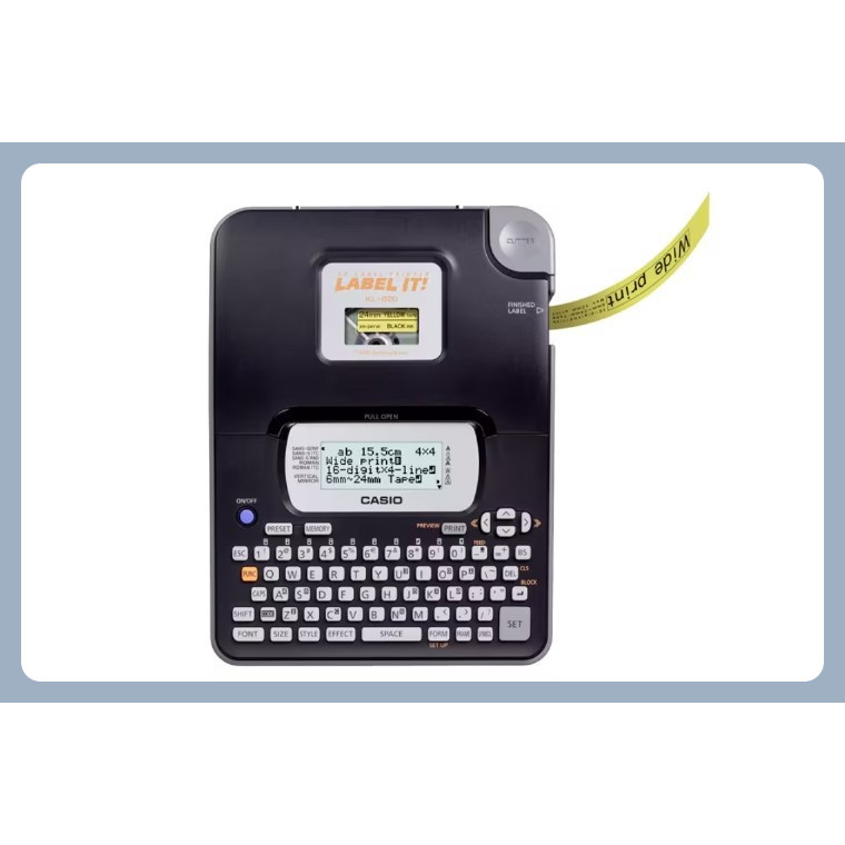 

Casio KL-820 Label Printer, Layar LCD 3 Baris 16 Digit, Print Tape 6-24 mm, 60 Logo Built-In, QWERTY