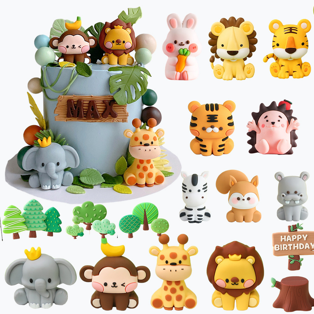 

Jungle Animals Cake Toppers Safari Kids 1st Birthday Party Cake Decorations Zoo Animals Lion Elephant Giraffe Baby Shower Decor