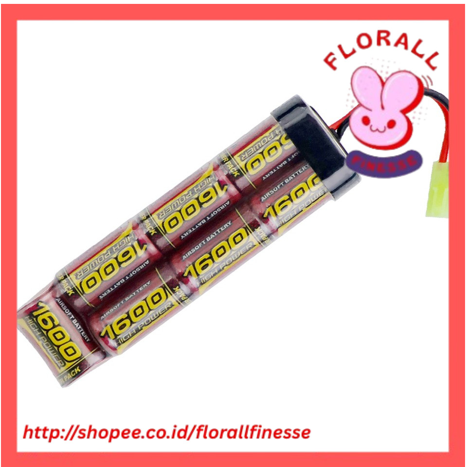 8.4V 7S 2/3A 1600mAh NiMH Flat Battery Pack with Mini Tamiya Connector for Airsoft Guns MP5, SCAR, M