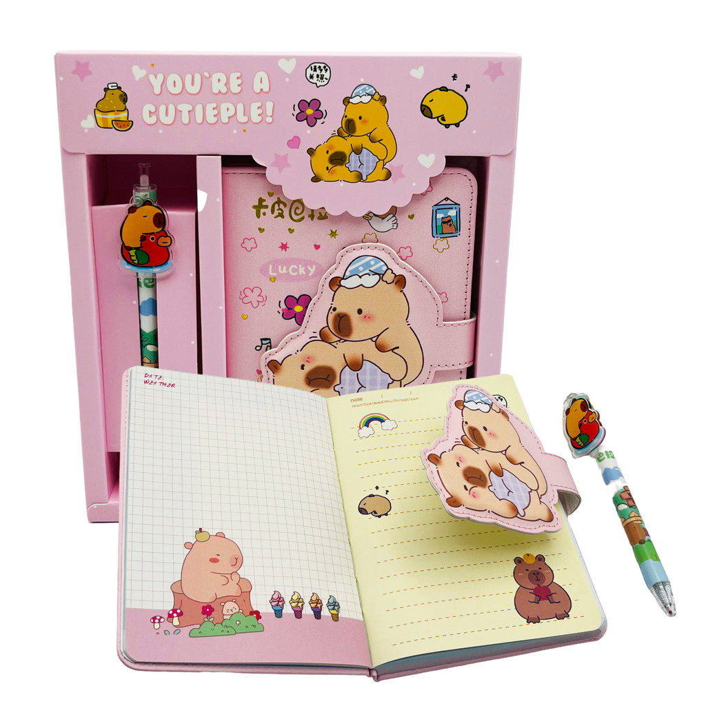 

Capybara Cute Cartoon PU Leather Notebook Gel Pen Set, Back To School, School Supplies, Kawaii Notepad Portable Stationery