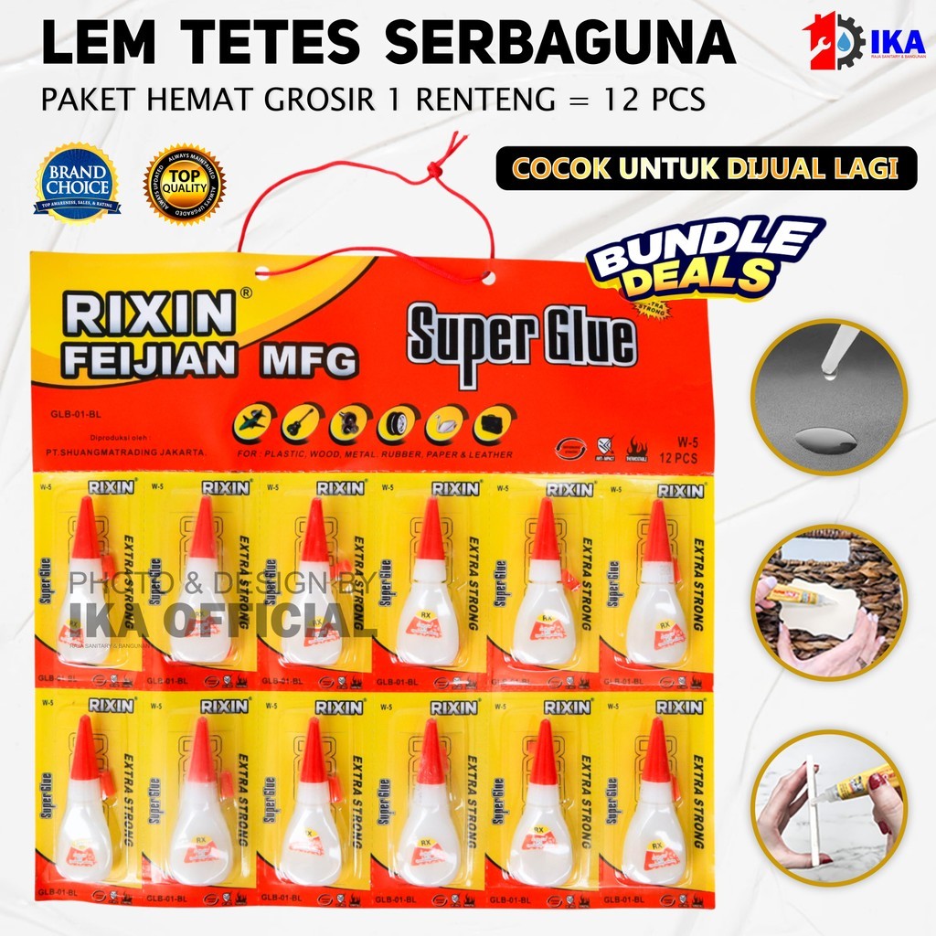 

PROMO LEM KOREA 12 PCS LEM SETAN LEM SERBAGUNA RIXIN / 1 LEMBAR ISI 12 pcs Lem Tetes Super RIXIN