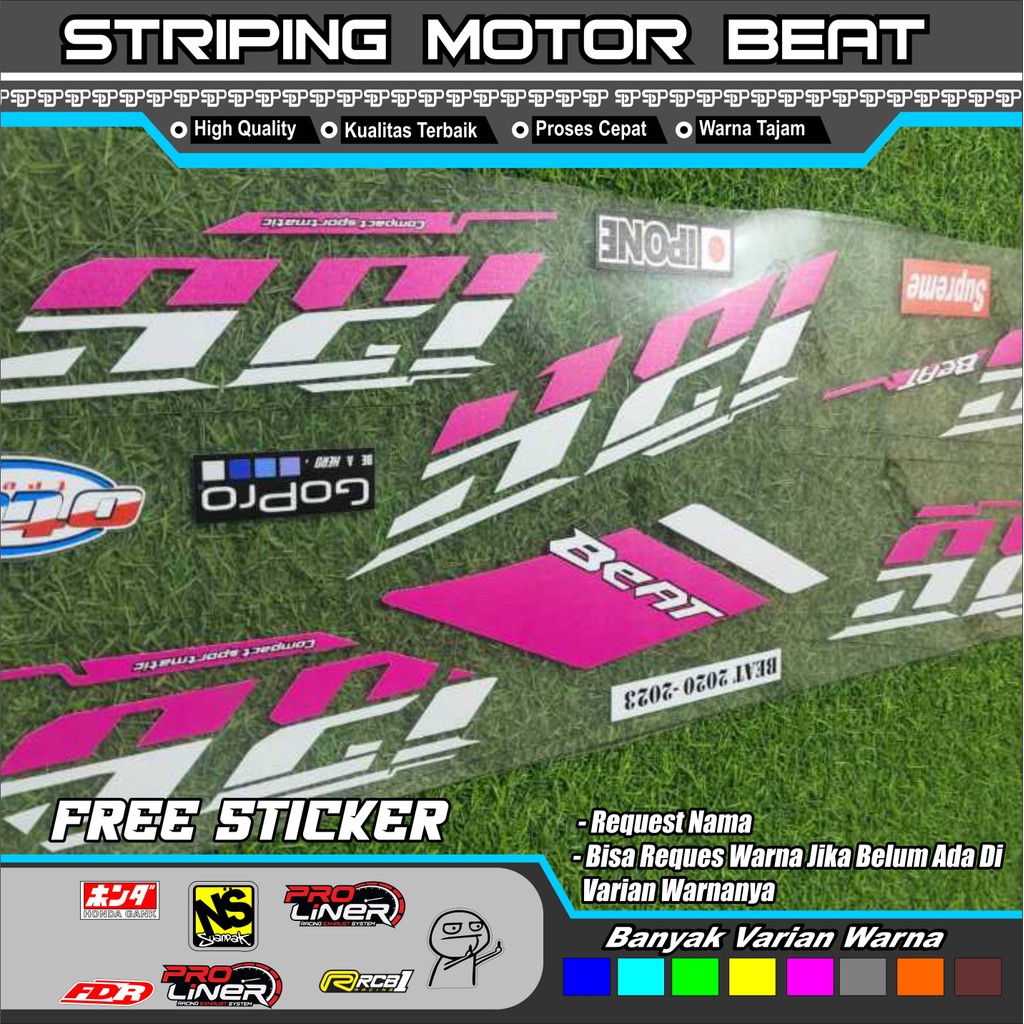 Sticker Motor Beat Bahan Bening Motif Thailand Variasi Warna Biru/Ungu/Kuning/Merah/Hijau/Pink/Putih