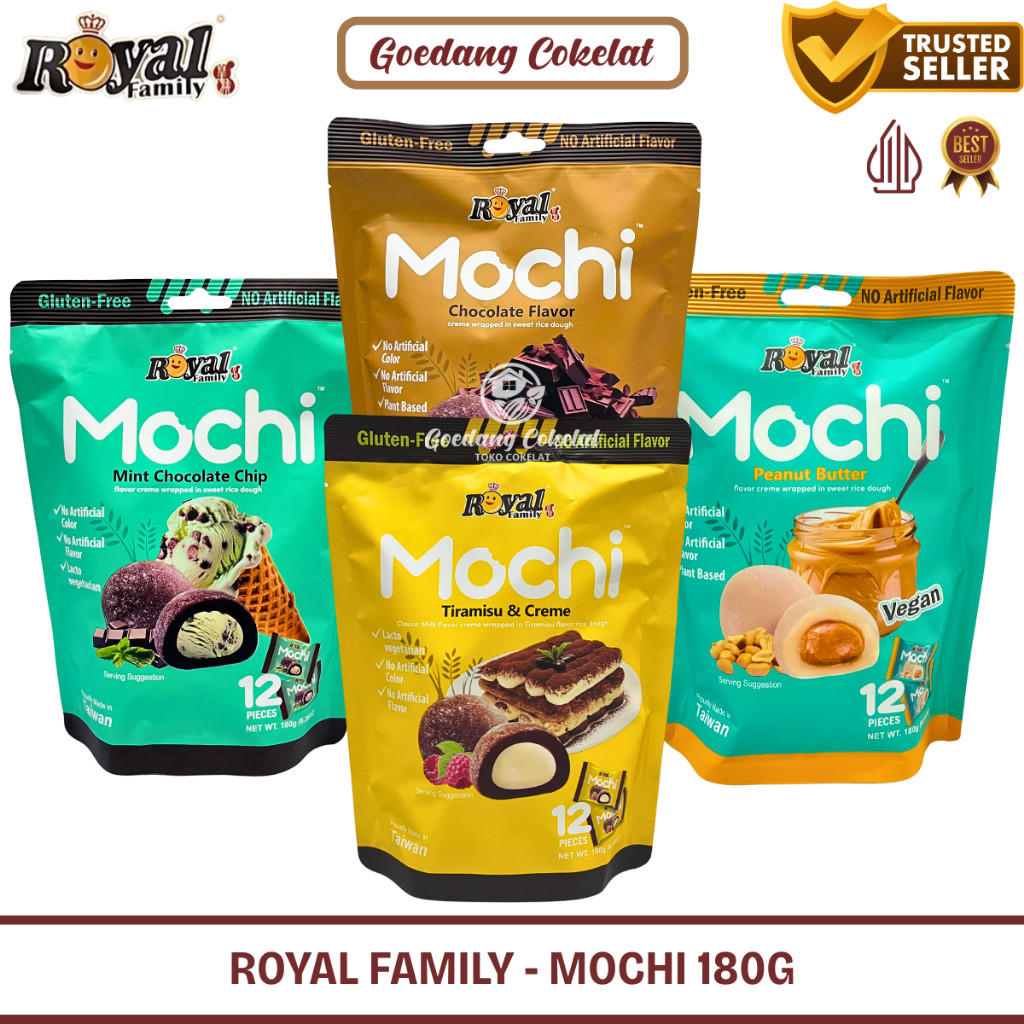 

Royal Family Mochi Taiwan Tiramisu & Creme Mint Chocolate Peanut Butter 180g / Cemilan Snack Impor