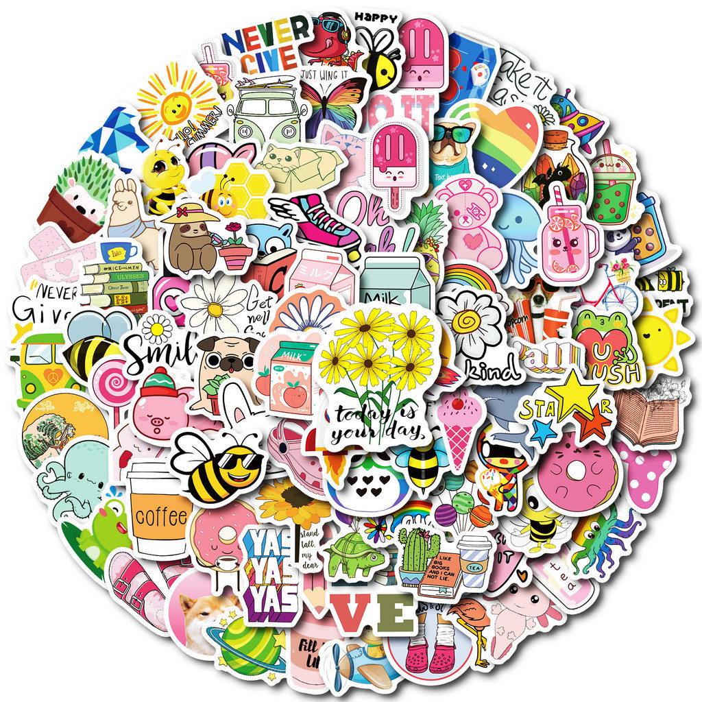 

100PCS Hand Drawn Ins Style Cute Little Objects Graffiti Stickers for Bicycle Hand Account Pencil Case Decals