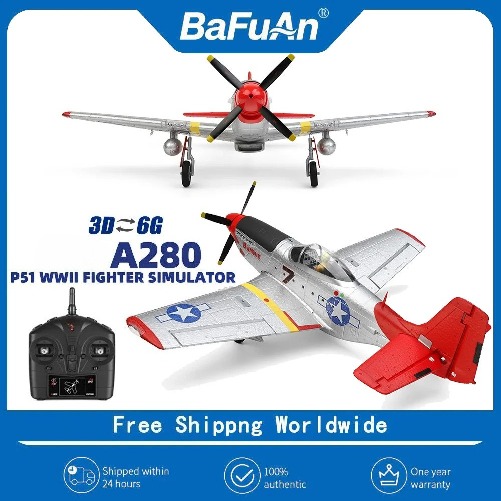A280 RC Plane with LED Searchlight - 2.4G 4CH 3D6G Mode P51 Fighter Simulator,Remote Control Aircraf