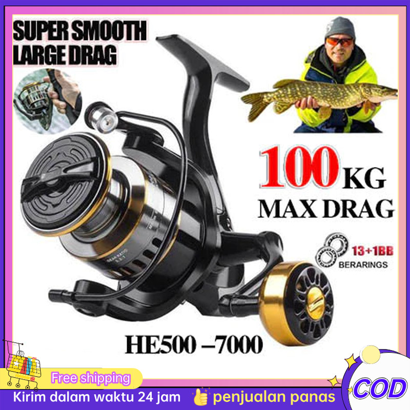 Metal HE Series Pancing Reel HE 1000-7000 reel-Pancing-HE7000-15Kg-Laut-Tarikan-Pancing-Metal-Gulung