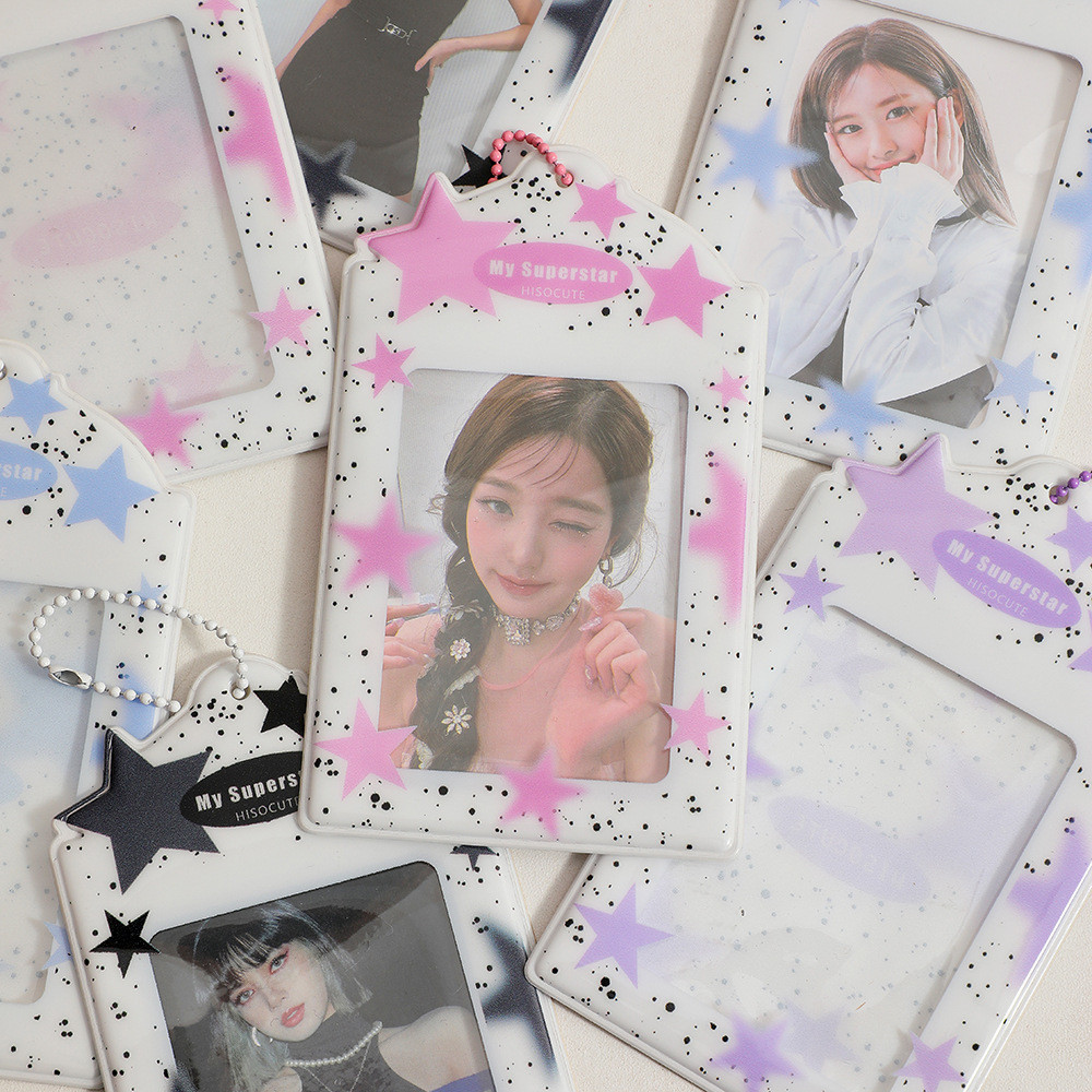 

Photocard Holder Star Pattern Card Protection Case 3inch Kpop Photo Card Display Holder ID Card Sleeve Keychain Pendant 슬리브 포토카드
