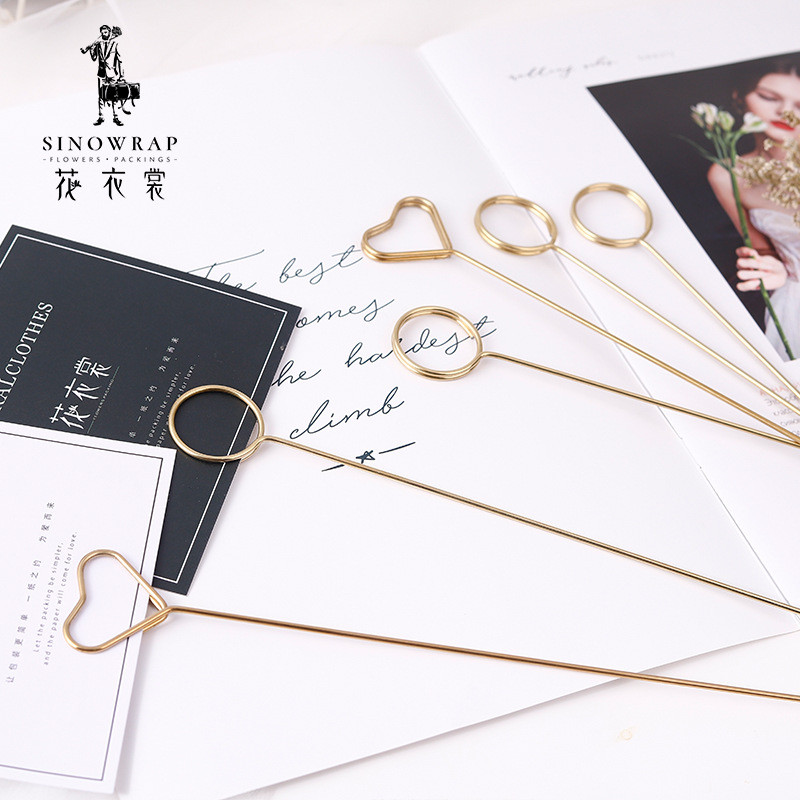 

Sinowrap [10 Pcs] Cellophane Stick Card - Metal Gold Love, Bulat, Holder Kartu Hiasan Untuk Buket