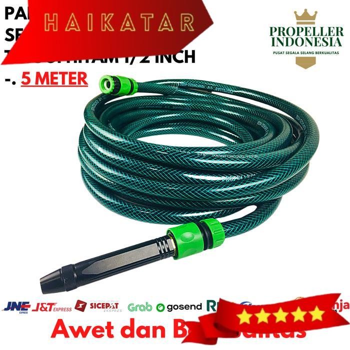 Selang Air 1/2 Inch Benang Hijau Paket Semprotan Air Cuci Motor Hitam - 5 Meter