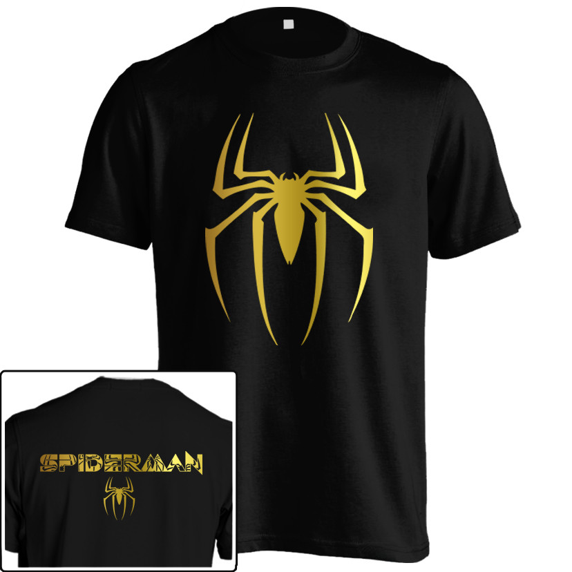 Kaos Spiderman Hitam Gold HER-06 Baju Logo Superhero Dewasa pria dan wanita  HitamCOD