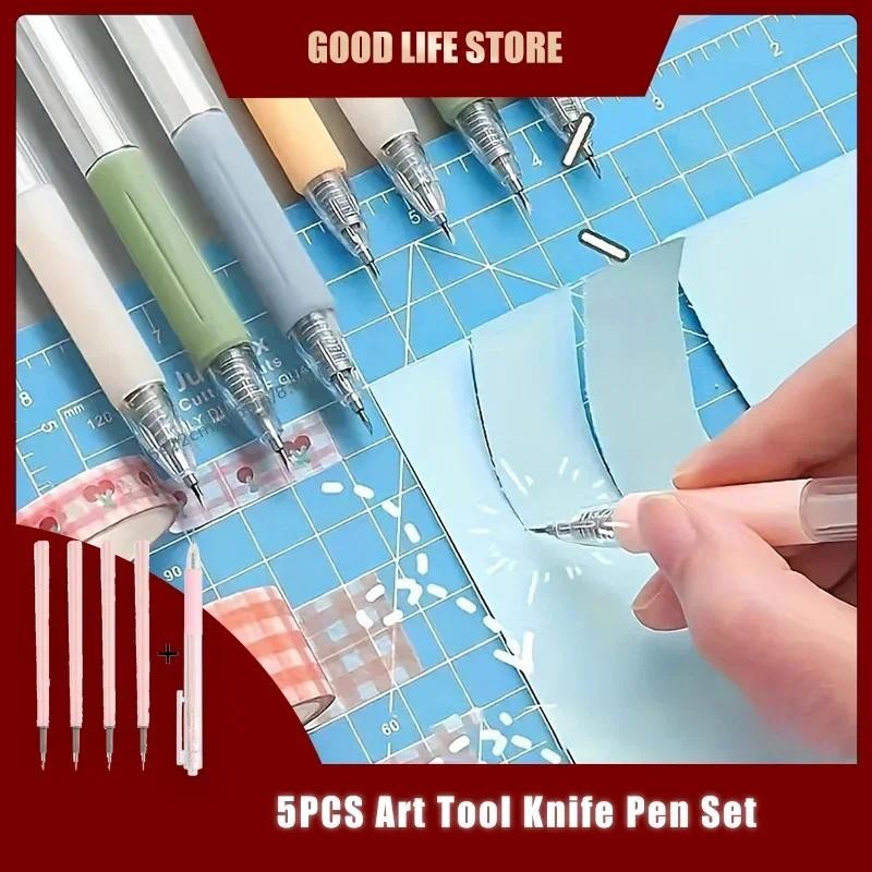 

5PCS Press Pen Utility Knife Set Sticker Scrapbook Cutting Tools School DIY Art Supplies Compact and Practical Cutting Knife