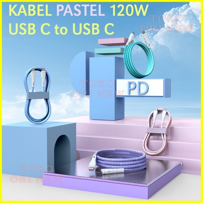 PASTEL Kabel USB C 120w PD Android Cable Type C Warna Warni 2 meter Panjang Lucu Fast Charging Charg