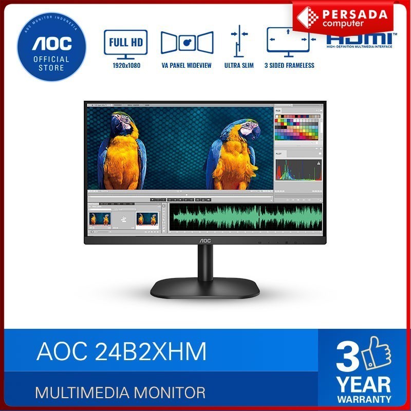 Monitor LED AOC 24B2XHM Ultra Slim LED Monitor (23.8"/VA/6ms/75Hz/FHD)