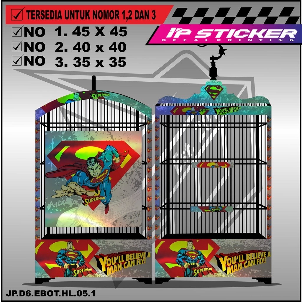 Stiker Dekal Sangkar Kotak Model Kosan BnR Ebod No 1 2 3 Desain Superman - D6 005