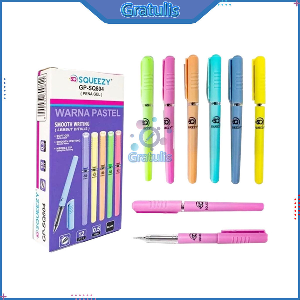 

BALLPOINT WARNA PASTEL SQUEEZY GP-SQ804 (1 PACK/12 PCS/0.5 MM) / PULPEN SMOOTH WRITING / BALPEN UNIK MURAH / PENA
