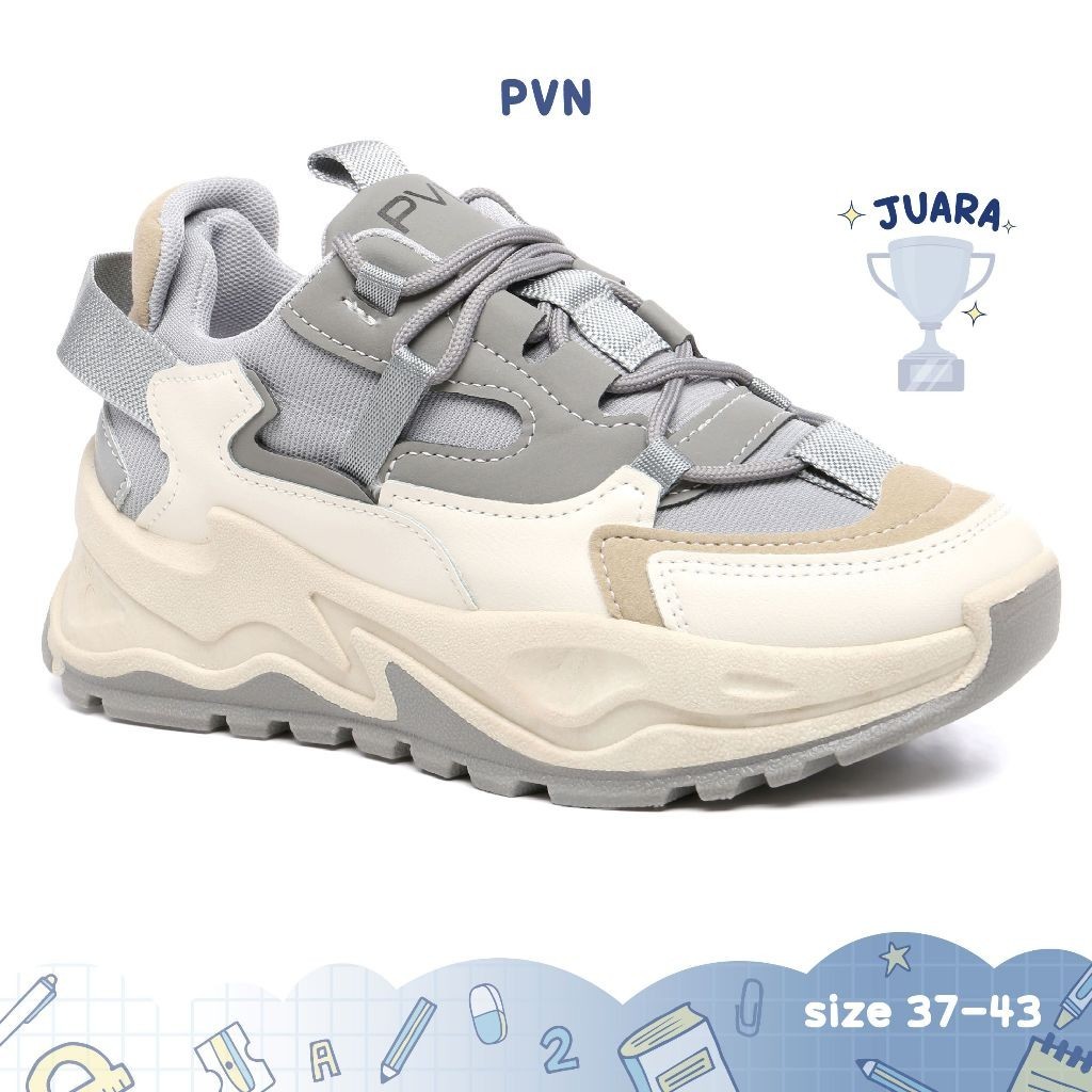 PROMO PVN Jungkook Sepatu Sneakers Wanita Sport Shoes Grey Krem 129