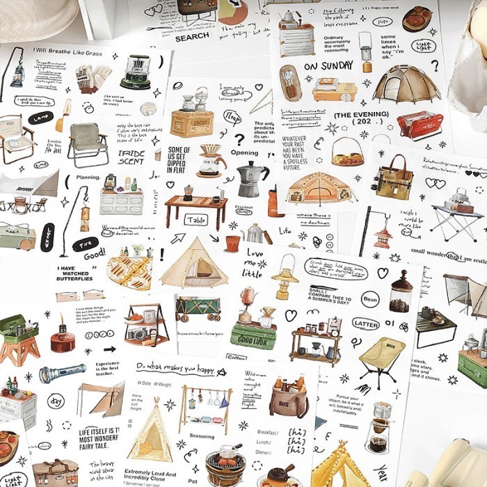

2 Lembar Sticker Daily Life Journal Aesthetic Stiker CAMP EDITION Deco Tahan Air